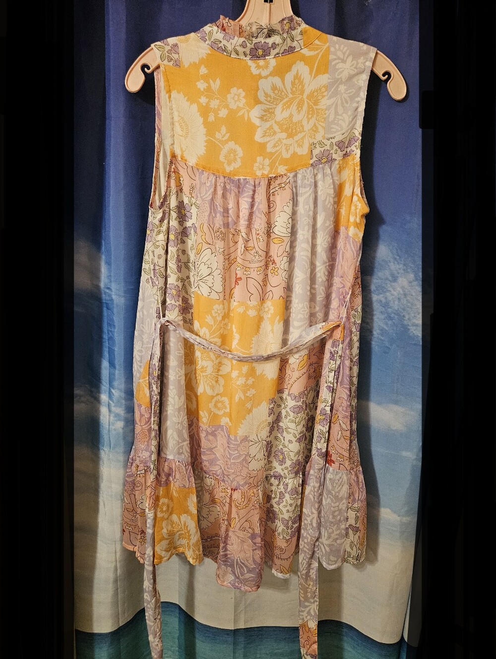 Sleeveless Floral Button-Front Dress in Yellow & Lavender - Picture 6 of 11